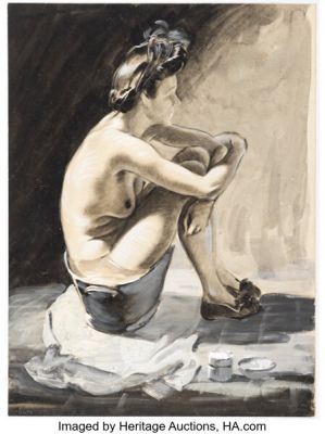 David Wright Esmé Taking a Washtub Bath Painting Original Art (c. 1940s-50s). | Heritage
