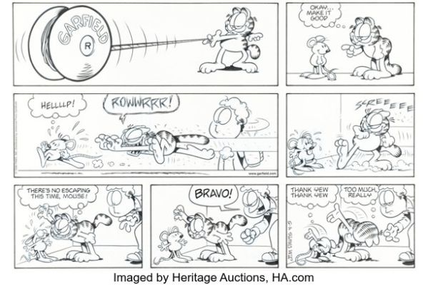 Jim Davis Garfield Sunday Comic Strip Original Art dated 4-5-98 (PAWS/Universal Press Syndicate, 1998). | Heritage
