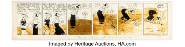 E. C. Segar Thimble Theatre Starring Popeye Daily Comic Strip Original Art dated 8-4-38 (King Features Syndicate, 1938). | Heritage