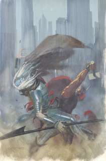 Esad Ribic - thor: god of thunder #17 painted cover - thor vs. Malekith the accursed action in city - 2013 signed