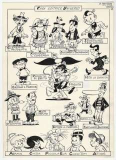 Antonio Terenghi | Antonio Terenghi - illustrazione originale "I Miei Personaggi" - Page volante - Exemplaire unique - (1984) | Catawiki