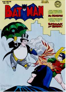 Dick Sprang, Joe Giella - batman #38 large cover recreation (batman & robin vs. The penguin! ) 1990