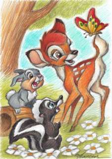 Joan Vizcarra | Bambi, Thumper & Flower - Original Drawing - Joan Vizcarra Signed | Catawiki