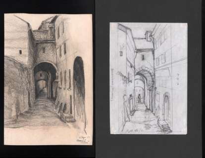 Dulieu, Jean | Dulieu, Jean - 2 Originele tekeningen van hetzelfde straatje in Assisi - (1951/1984) | Catawiki