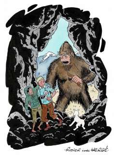 Yves Rodier - Lot 474 - Tintin, Tintin au Tibet, dessin original à l’encre de chine et à l’aquarelle en hommage à HERGÉ.