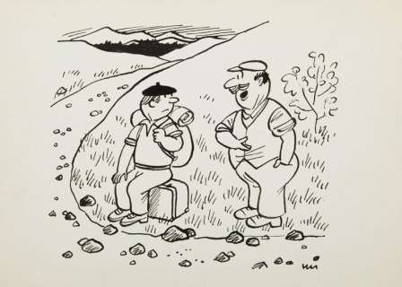 Gwidon Miklaszewski (1912 - 1999) | Gwidon Miklaszewski | "Pięć godzin Pan tu czeka? No, to powiem, że ostatni samochód jechał tędy w 1932 roku!", lata 80. XX w. | Desa Unicum