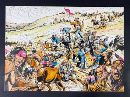 Giovanni Romanini | Giovanni Romanini - "Battaglia del Little Bighorn" - Illustrazione originale - Page volante - Exemplaire unique - (1979) | Catawiki