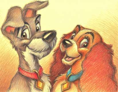 Joan Vizcarra | Lady and the Tramp - Original Drawing - Joan Vizcarra | Catawiki