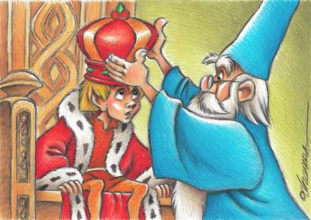 Joan Vizcarra | Merlin and King Arthur [The Sword in the Stone] - Original Drawing - Joan Vizcarra - Signed | Catawiki