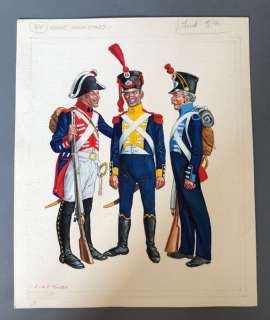 Funcken, Fred & Liliane | Funcken, Fred & Liliane - Dessin original couleur - Uniforme & armes des soldats du 1er Empire T2 - Westphalie Infanterie - (1969) | Catawiki