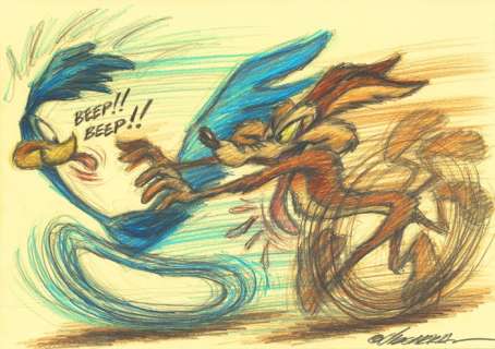 Joan Vizcarra | Road Runner & Wile E. Coyote - To Beep or not to Bee - Original Drawing - Joan Vizcarra | Catawiki