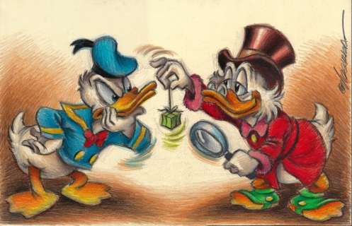 Joan Vizcarra | Donald Duck and Uncle Scrooge "Little Gift" - Original Drawing - Joan Vizcarra | Catawiki