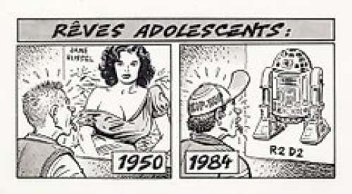 Solé, Jean - Solé, Jean - Dessin original - R2D2 versus Jane Russel - (1984)