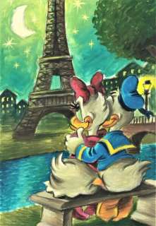 Joan Vizcarra | Donald & Daisy in Paris, City of Love - Original Painting by Joan Vizcarra - Acrylic Art | Catawiki