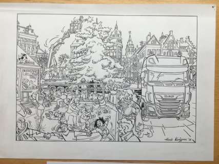 Kuijpers, Henk | Franka - Originele tekening voor kleurplaat DAF-trucks + kleurplaat - (2018) | Catawiki
