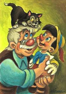 Joan Vizcarra | Pinocchio, Geppetto & Figaro - Acrylic Painting - Joan Vizcarra - Original Art | Catawiki