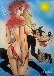 Alvin Silvrants | Naughty Red Riding Hood - Original drawing in colour by Alvin Silvrants | Catawiki