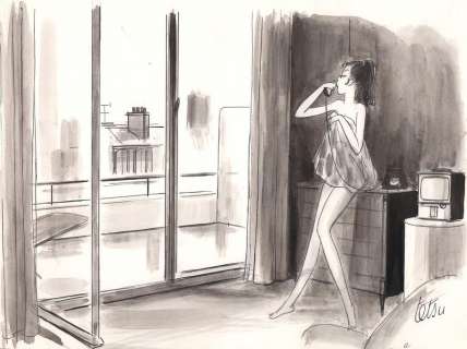 Tetsu | Le Voyeur d’en face, dessin humoristique Ã  l… | Millon