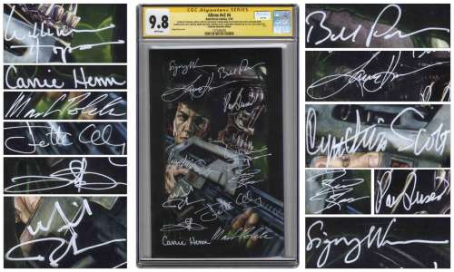 ’’Aliens’’ Cast-Signed Comic #4, Graded 9.8 -- Signed by 12 Key Cast Members Including Sigourney Weaver and Bill Paxton | Nate Sanders