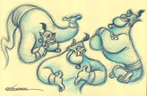 Joan Vizcarra | Aladdin: Genie Model Sheet - Original Drawing - Signed by Joan Vizcarra - 50 x 32 cm - Pencil Art | Catawiki