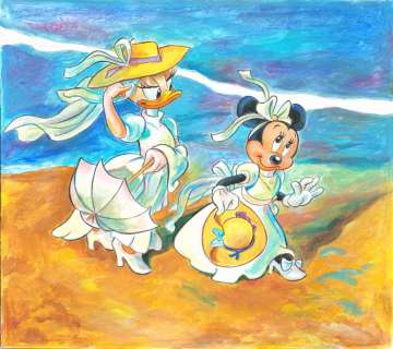 Tony Fernandez, Disney Artist | Daisy and Minnie Inspired by Joaquin Sorolla "Women Walking on the Beach" - Original Painting - Tony Fernandez - 50 x 50 cm - Acrylic Painting | Catawiki