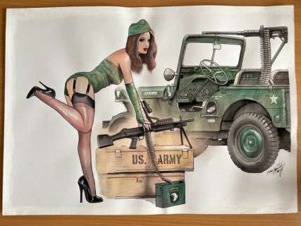 Heijink, John | Heijink, John - Originele tekening in kleur - Sexy US Army - (2017) | Catawiki