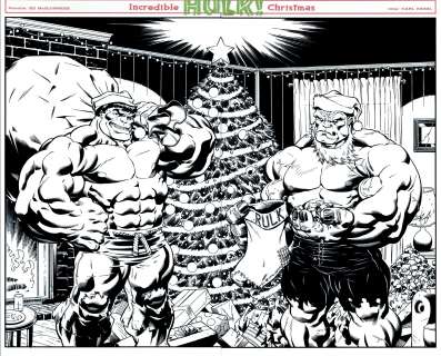 Karl Kesel - hulk #9 wraparound double cover (green hulk & red hulk christmas scene! ) 2008