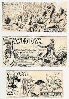 Pietro Gamba, Edgardo Dell‘Acqua, Vittorio Coliva e Sandro Angiolini - Kinowa, James Dyan, Timbergek - P. Gamba, E. Dell‘Acqua, V. Coliva e S. Angiolini - 3x cover originali - Page volante - Exemplaire unique - (1959/1963)