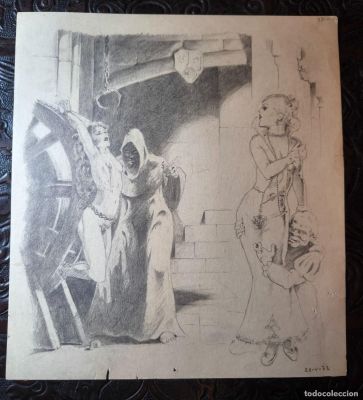 ILUSTRACIÓN DIBUJO A LÁPIZ. Boceto Trabajo. Cómic pulp horror erótico. Escuela Valenciana Años 60/70 | todocoleccion (Buy It Now)