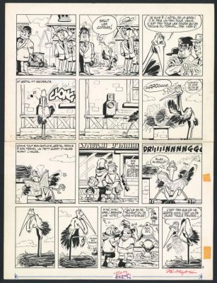 Marcel Gotlib | Planche originale 3 pour l’ histoire complète en 6 pages " Grëtel cigogne de première classe " - Les Dingodossiers | Daniel Maghen