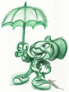 Joan Vizcarra | Jiminy Cricket With Umbrella - Original Drawing By Joan Vizcarra - Pencil Art - Original Artwork | Catawiki