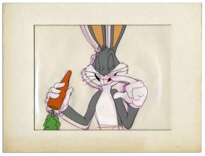 Bugs Bunny Animation Cel -- A Rare Work in Progress, With Pencil Sketch of Bugs Underneath the Cel -- Owned by Ray Bradbury | Nate Sanders