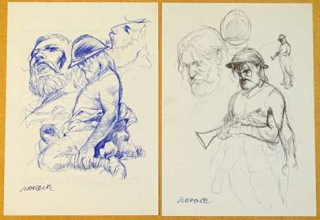 Liberatore, Tanino | Liberatore, Tanino 2x Dessin original "Guerrier à la flute" - Signée | Catawiki