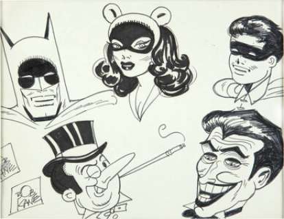 Bob Kane Batman, Robin, Catwoman, the Penguin, and the Joker Sketch Original Art (undated). The creator of the -