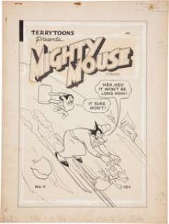 Art Bartsch Mighty Mouse #11 Cover Original Art (St. John, 1949). Mighty Mouse and Oil Can Harry star in some -