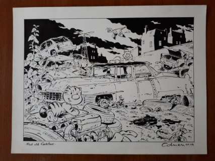 Stéphan Colman | Colman - Dessin original - Billy the cat - Red old Cadillac - (2004) | Catawiki