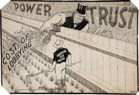 Winsor McCay Power Trust/Cost of Lobbying Editorial Cartoon Illustration Original Art (New American, 1907). 100 - | Heritage