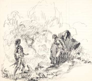 Roy G. Krenkel Tarzan and Jane Sketch Original Art (undated). A loose but evocative sketch of the Jungle Lord and his - | Heritage