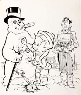 Warren Kremer Richie Rich #3 Cover Original Art (Harvey, 1961). Richie knows how to deck out a snowman -- -