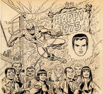 John Romita Sr. Mighty Marvel Calendar for 1975 January Illustration Spider-Man Original Art (Marvel, 1974). - | Heritage