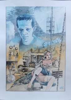 Luca Raimondo | Luca Raimondo - Illustrazione originale Sexy Horror Movie "Frankestein" - Page volante - Exemplaire unique - (2021) | Catawiki