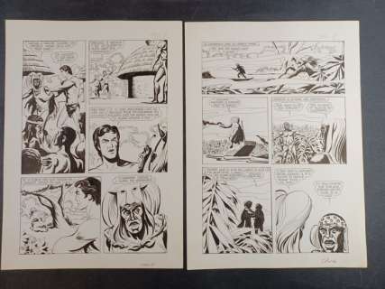 Burroughs, Lino Jeva | Tarzan - Burroughs, Lino Jeva - 2x Tavole Originali nn. 7 e 8 "Kadoum lo Stregone" - Page volante - Exemplaire unique - (1970) | Catawiki