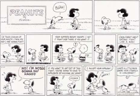 Charles Schulz Peanuts Sunday Comic Strip Snoopy and Lucy Original Art dated 4-10-66 (United Feature - | Heritage