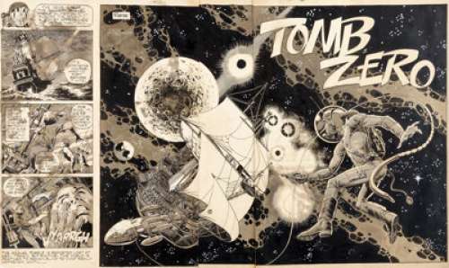 Ralph Reese Unpublished Web of Horror "Tomb  Zero" Double Splash Page Original Art (Major Magazines, circa  1970)....