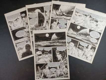 Nolitta, Busticchi, Paesani | Mister No n. 303 - 5x Tavole Originali Consecutive "Spiagge di Fuoco" - Page volante - Exemplaire unique - (2000) | Catawiki