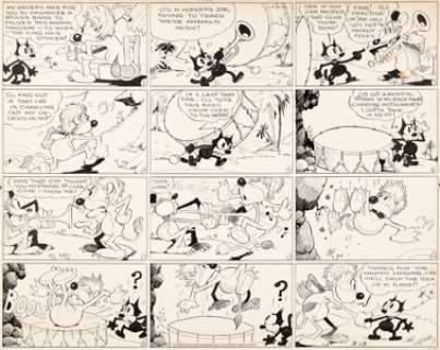 Otto Messmer (as Pat Sullivan) Felix the Cat Sunday Comic Strip with Rare Remarque Original Art dated 3-13-32 -