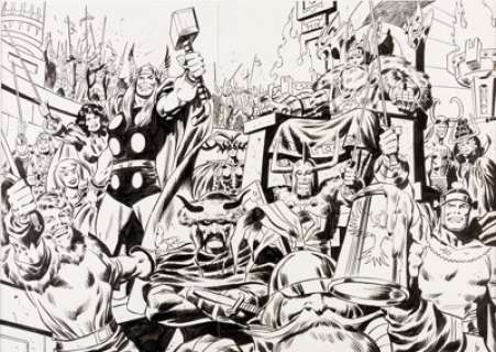  - John Buscema Marvel Treasury Edition #3 Double-Page Thor and Heroes of Asgard Pin-Up Illustration Original -