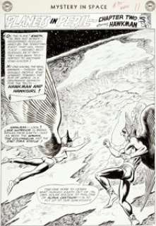 Murphy Anderson - Mystery in Space #90 Splash Page 9 Hawkman and Hawkgirl Original Art (DC, 1964).