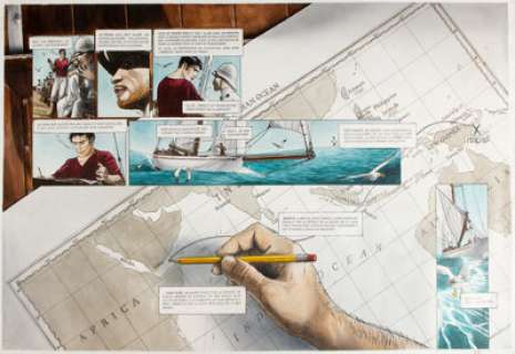 Christophe Dubois - La Ballade de Magdalena, La Stratégie du Poisson-FlÃ»te #1 Double Splash Planche (Le Lombard, 2012). Christophe Dubois La Ballade de Magdalena, La Stratégie du Poisson-FlÃ»te #1 Original Art Double Splash Page (Le Lombard, 2012).