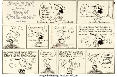 Schulz, Charles - Charles Schulz Peanuts Sunday Baseball-Themed Comic Strip Original Art dated 5-30-76 (United Feature Syndicate, 19...